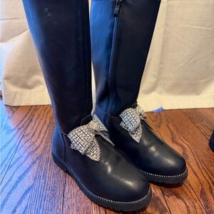 Kurt Geiger Black Knee Boots with Rhinestone Bow